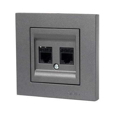 Розетка компьютерная RJ45 двойная, цвет дымчатый