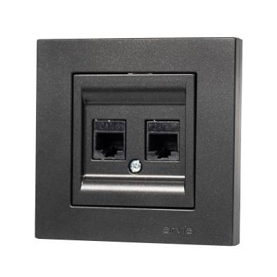 Розетка компьютерная RJ45 двойная, цвет черный матовый